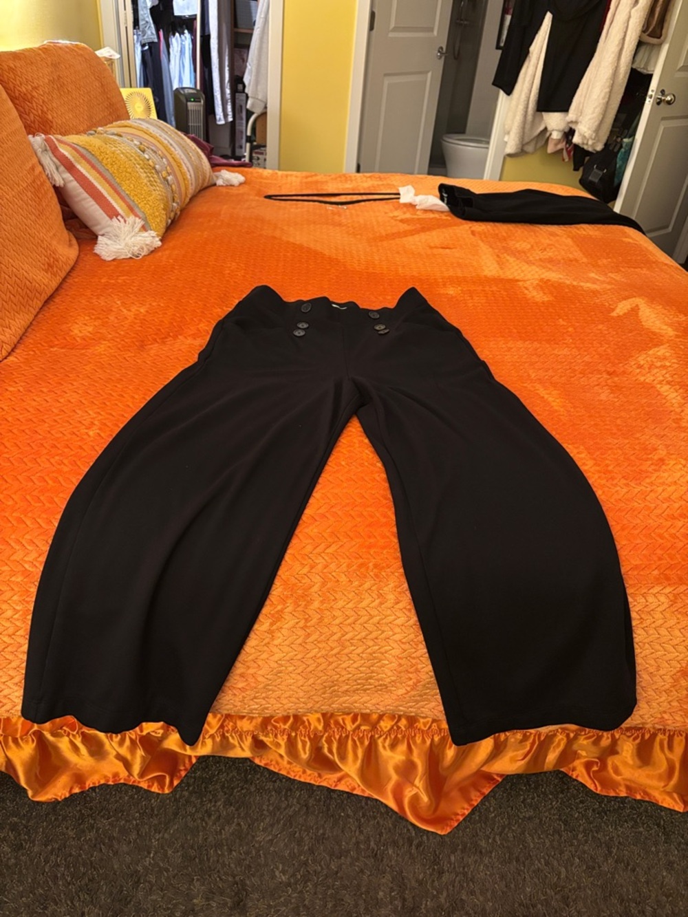 Max Studio Black Wide-Leg Button-Front Pants